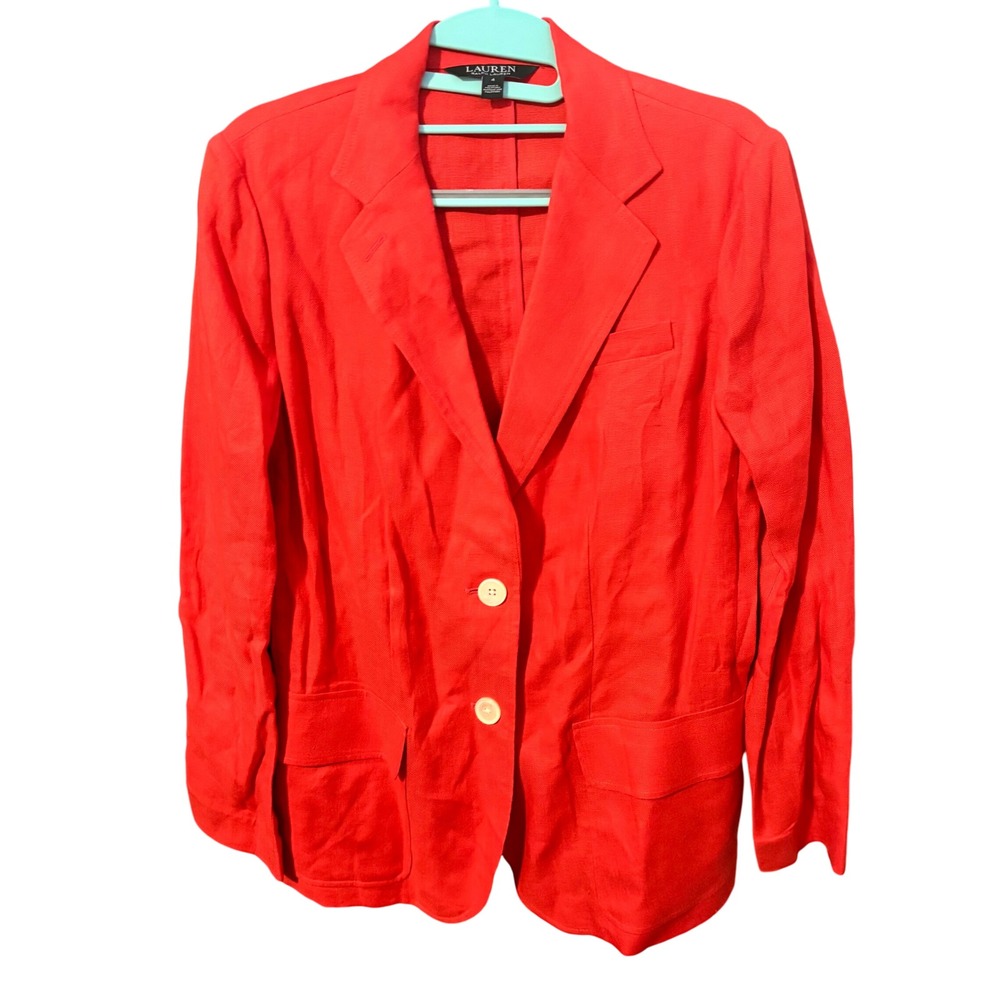 Lauren Ralph Lauren Red 100% Linen Blazer Jacket Size 4 Business‎ Career